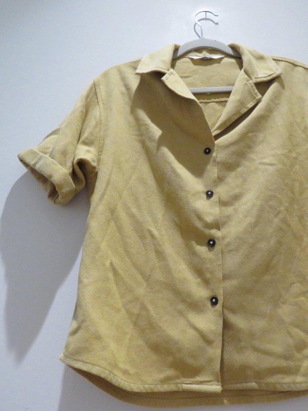 ANIAN Oxford Camp Collar Shirt Mustard Small Boxy Cropped Woven Casual Cotton - Picture 6 of 12